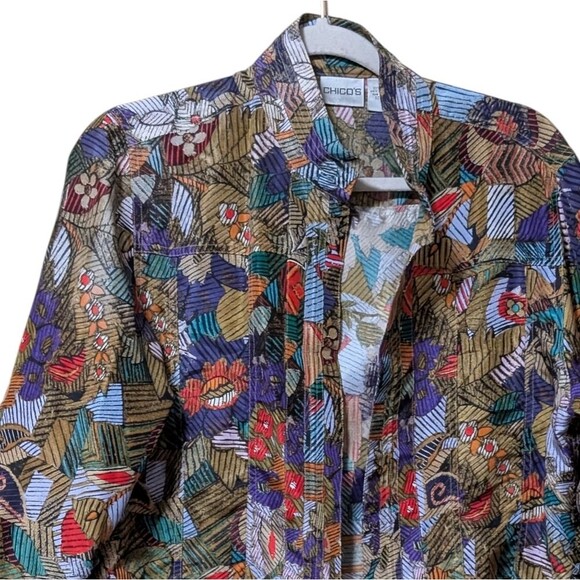 Chico's geometric print 100% silk blouse 2/ Medium art to wear jacket bolero - Picture 8 of 8